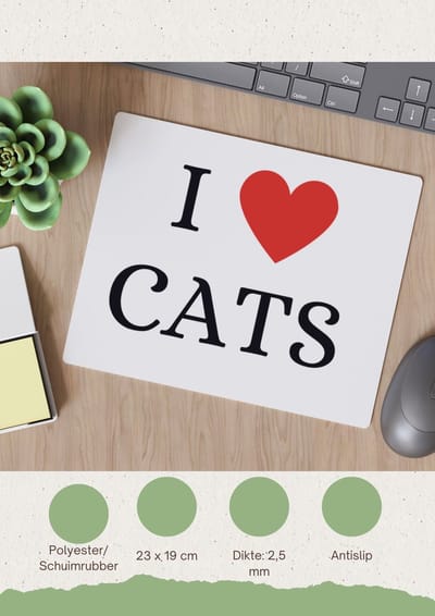 Akyol - i love cats Muismat - Katten - cadeau kattenliefhebber - cadeau - cadeau poezen liefhebber - 23 bij 19 cm