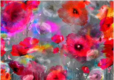 Fotobehangkoning - Behang - Vliesbehang - Fotobehang Klaprozen Schilderij - Painted Poppies - 300 x 210 cm