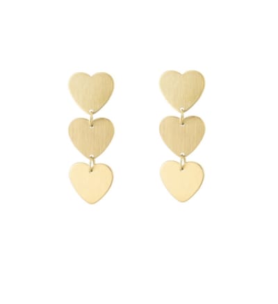 Drie hartjes oorbellen goud