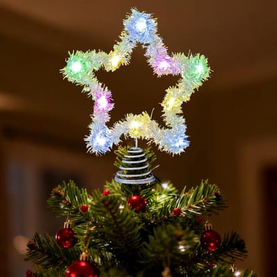 Verlichte Ster voor de Kerstboom met Kleurige Poinsettia en LED Verlichting - Perfecte Decoratie voor de Feestdagen