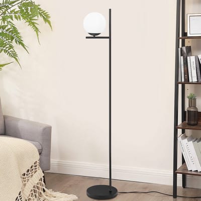 NETTLIFE Vloerlamp | industriële Staande Lamp | zwart | E27 | moderne | kap van metaal en wit glas | met voetschakelaar | voor slaapkamer kantoor kinderkamer-excl. lichtbron