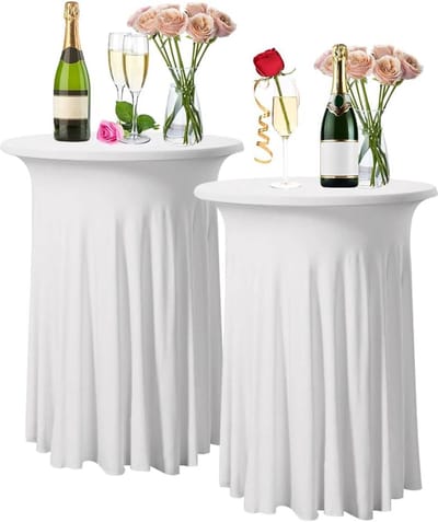 Set van 2 witte stretchhoezen voor ronde bartafels - Cocktailtafelkleden voor evenementen