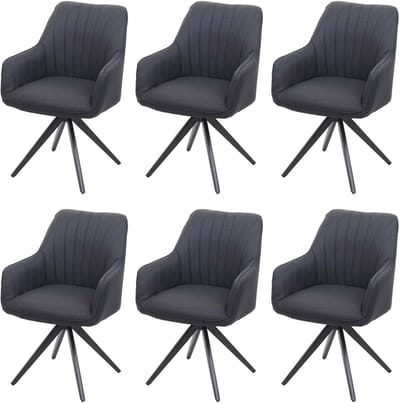 Set van 6 eetkamerstoel MCW-H73, keukenstoel fauteuil, retro staal stof/textiel ~ donkergrijs