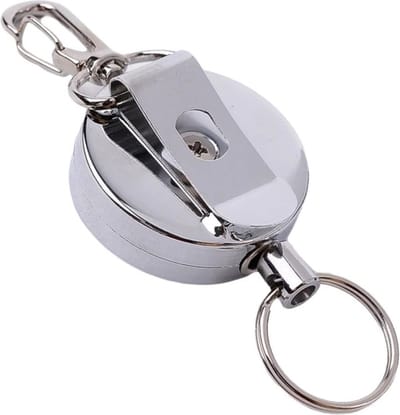 Fako Bijoux - Uittrekbare RVS Sleutelhanger Met Koord - Stevig Afrolmechanisme Met Karabijnhaak - Pasjeshouder - Roestvrij Staal - 40mm