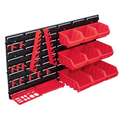 vidaXL - 34-delige - Opslagbakkenset - met - wandpanelen - rood - en - zwart