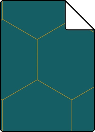 Proefstaal ESTAhome behang hexagon petrolblauw en goud - 53 cm x 10.05 m - 139455-S