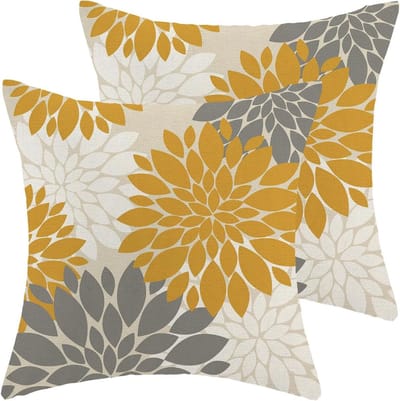 Kussenslopen Set - Sierkussens Hoezen - Bank Decoratie - Dubbelzijdig Bedrukt - 50x50 cm - Mosterdgeel Grijs