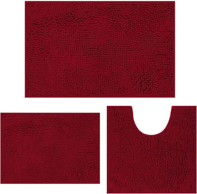 Famanu – Badmatten - set van 3 - rood - zacht en absorberend - anti-slip - geschikt voor badkamer of douche