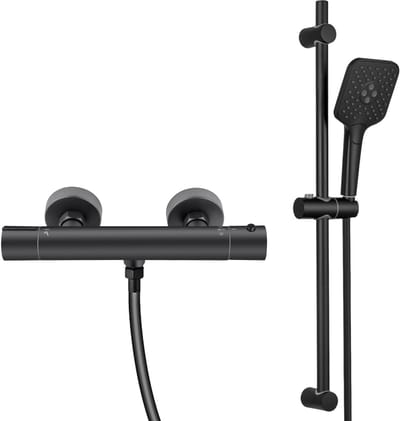DERW MAX Thermostatische Douchekraan - 15cm- doucheset - Inclusief 70 cm Glijstang met 3 straalstanden - Waterbesparend - Zwart