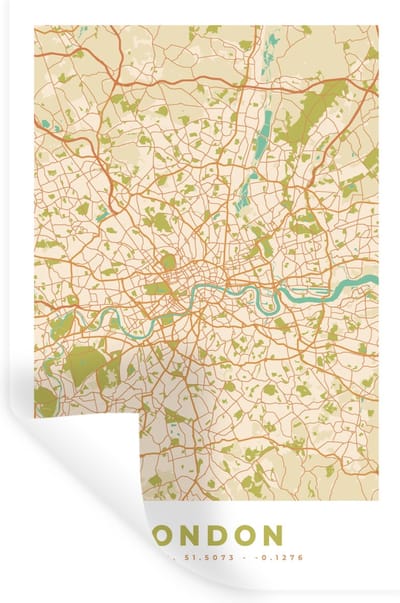Muurstickers - Sticker Folie - Londen - Stadskaart - Plattegrond - Vintage - Kaart - 20x30 cm - Plakfolie - Muurstickers Kinderkamer - Zelfklevend Behang - Zelfklevend behangpapier - Stickerfolie