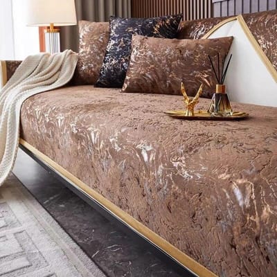 Verguld patroon Nederlandse fluwelen bankhoezen Banken Handdoek Antislip bankbeschermer Hoes Bankdeken voor woonkamer Gele rand 70x70cm 1pcs