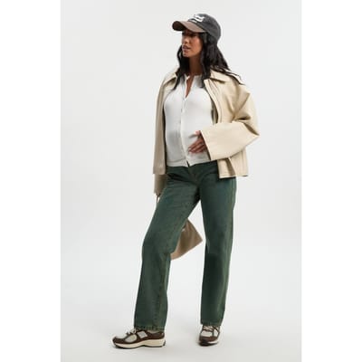boohoo Dames Zwangerschapsjeans over de buik met rechte pijpen | Vintage Wash | Maat: 8