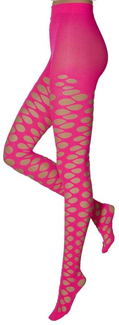Dames party panty met gaten - roze - Verkleedkleding panty - netpanty S/M