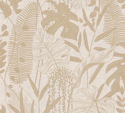 MONSTERA EN PALMBLAD BEHANG | Subtiel glanzend - Beige Crème - A.S. Création Cuba II
