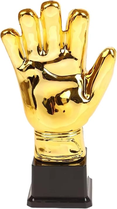 Gouden Trofee Cup - Voetbal Prijs - Sportwedstrijd Belonen - Doelmanhandschoen Vorm - Groot Formaat - Zoals Afgebeeld