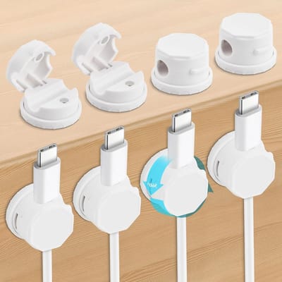 Set van 8 Magnetische Kabelaansluitingen - 360° Draaibare Zelfklevende Klemmen voor Bureau, Bed, Muur en Auto, Geschikt voor HDMI en USB Kabels