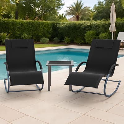 Tuinstoel — Ligstoel — Patio schommelstoel Chaise longue Set van 3 — Buiten schommelstoel set met tafel — Sneldrogende Textilene stof zwembad ligstoelen voor tuin, strand, achtertuin - zwart