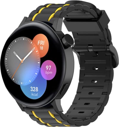 Strap-it Siliconen sport gesp bandje - geschikt voor Huawei Watch GT 2 42mm / GT 3 42mm / GT 3 Pro 43mm - zwart/geel