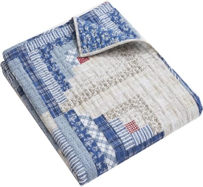 Gewatteerde Plaid met Traditioneel Blokhut Motief - Katoen en Microfiber - 127x152 cm