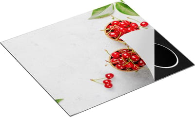 Chefcare Inductie Beschermer Rode Kersen op Wit Beton - 60x50 cm - Afdekplaat Inductie - Kookplaat Beschermer - Inductie Mat