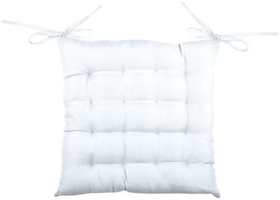 Stof Textile stoelkussen BEA - wit - 40 x 40 x 4 cm - touwtjes sluiting - binnen/buiten - zitkussens plat