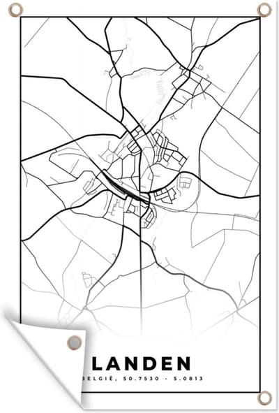 Muurdecoratie Plattegrond – Landen – Zwart Wit – Stadskaart - Kaart - België - 120x180 cm - Tuinposter - Tuindoek
