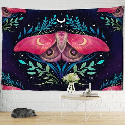 Psychedelische Vlinder Wandkleed Maan Boheems Hippie Tapijt Hekserij Slaapkamer Studentenkamer Woondecoratie 95x70cm