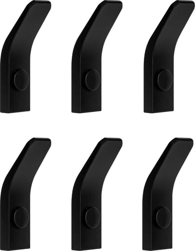 QUVIO Wandhaak - Set van 6 - Handdoekhaakjes - Handdoekhouder - Haakjes - Jashaak - Wandhaak zwart - Met schroeven - Voor 6 handdoeken - Voor keuken - Voor badkamer - Muurhaak - Metaal - Zwart