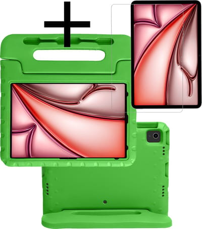 Hoes - Geschikt voor Apple iPad Air (2024/2025/2026) - 13 inch - Met Screenprotector - Kinderhoes Shockproof Bumper - Kidsproof Case - Tablet Hoesje - Kinder Cover - Groen