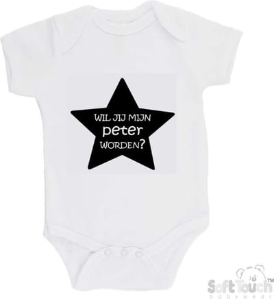 100% katoenen Romper "Wil je mijn peter worden?" Unisex Katoen Wit/zwart Maat 62/68