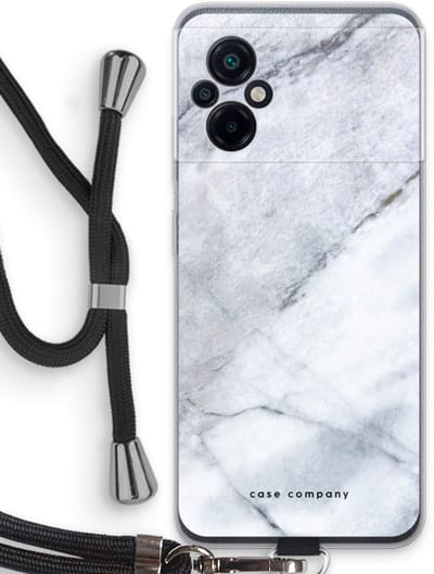 Case Company® - Hoesje met koord geschikt voor Xiaomi Poco M5 hoesje met Koord - Witte marmer - Telefoonhoesje met Zwart Koord - Bescherming aan alle Kanten en Over de Schermrand