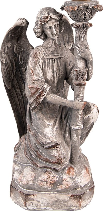 Clayre & Eef Kandelaar Engel 29 cm Grijs Kunststof