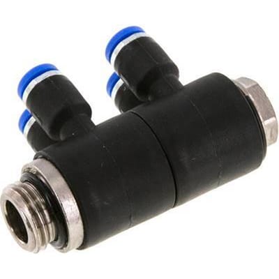 4mm x G1/4'' 4-way Manifold Messing/PA 66 Insteekfitting Buitendraad Draaibaar NBR