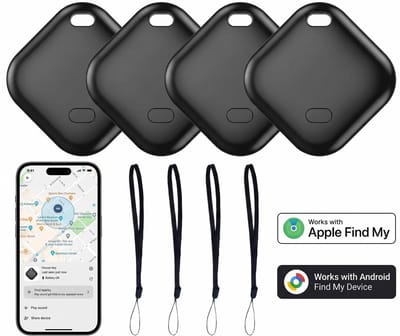 Fokelyi Mini GPS Tracker - Android & iOS GPS Tracker - Compatibel met iOS Zoek mijn of Android / Google Vind Plek - Keyfinder - Find My - Hond - 4 Pack - Zwart