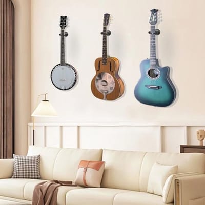 Hanger voor gitaar en muziekinstrumenten met automatische vergrendeling