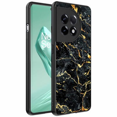 Geschikt voor OnePlus 12R Telefoonhoesje met Zwart Goud Marmer Opdruk - TPU Backcover Case Black Gold Marble Design - Zwart Goud - Smartphonica geschikt voor OnePlus 12R
