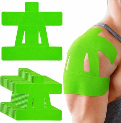 20 stuks kinesiologietape voor verlichting van schouderpijn, voorgesneden, waterdicht, ademend, elastische kinesiologie-atletiektape voor schouderondersteuning en spieren, marathonsporten (groen)