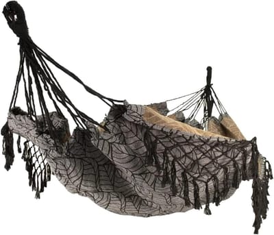 Hangmat - Reishangmat - Kamperen Ontspanning - Jacquard stof met franje - 205 x 150 cm - Zwart Grijs