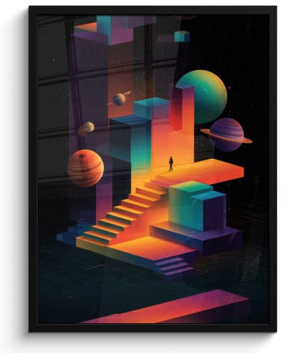 Poster in lijst - Fotolijst 60x80 cm - Posters - Abstract - Trappen - Mens - Planeten - Posterlijst zwart - Decoratie - Wanddecoratie woonkamer - Muurdecoratie slaapkamer