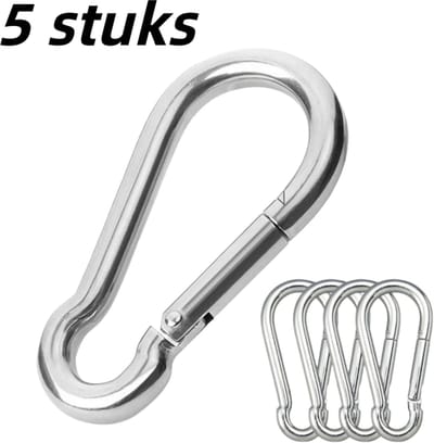 5-delige - gegalvaniseerde ijzeren haak - outdoor spring buckle multifunctionele hanggesp bergbeklimming gesp verbindingsring veiligheidsgesp - zilver (8*80 platte haak)