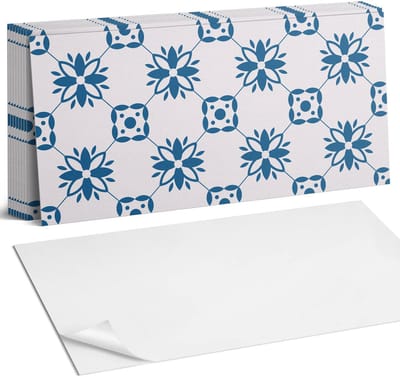 Coloray Plaktegels - Bloemenpatroon met bladeren Zelfklevende Wandtegels - 40 cm x 20 cm - Blauw Plaktegels - 10 stuks - Rechthoek PVC Tegels - Plaktegels Badkamer - Vloertegels Zelfklevend - Vinyl Tegels Zelfklevend - Portugese Tegels