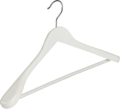De Kledinghanger Gigant - Mantelhanger - Kostuumhanger - Jassenhanger - Volwassenen - 7255BA - 24 Stuks - Lotushout - Wit Gelakt - Schouderverbreding 4,5 cm - Anti-slip Broeklat - 44 cm - Kledinghanger - Kleerhanger (7255BA_01/24)