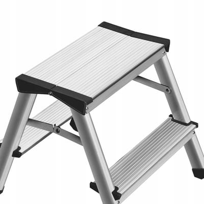 AWTools Aluminium Trapkraam - Dubbelzijdig - 2x2 Treden - Max. 125 kg - Antislip - Lichtgewicht & Inklapbaar - Keukentrapje - AW23002