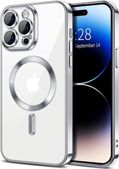 Hoesje geschikt voor Apple iPhone 14 Pro Max - Techsuit Luxury Crystal Back Cover - Geschikt voor MagSafe - Transparant/Zilver
