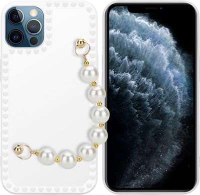 Cadorabo Hoesje geschikt voor Apple iPhone 12 PRO in Wit met parels - Beschermhoes van flexibel TPU silicone Case Cover met polsketting
