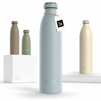 LARS NYSØM Ren Roestvrijstalen drinkfles 750ml - BPA-vrije geïsoleerde waterfles 0,75 Liter (Sky Blue)