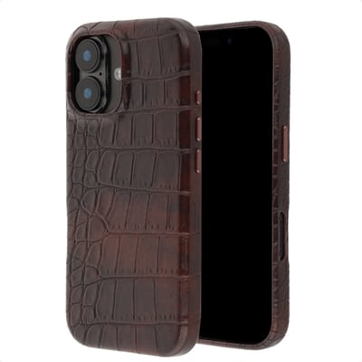 Selencia Hoesje - Geschikt voor Apple iPhone 16 - Croco Backcover geschikt voor MagSafe - Choco Brown