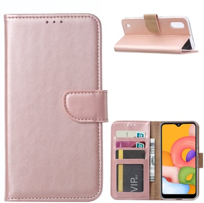 Hoesje Geschikt Voor Samsung Galaxy A01 Hoesje met Pasjeshouder - Rose goud