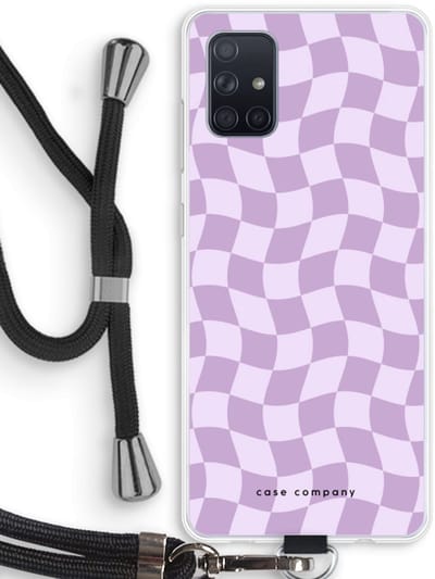 Case Company® - Hoesje met koord geschikt voor Samsung Galaxy A71 hoesje met Koord - Grid Paars - Telefoonhoesje met Zwart Koord - Bescherming aan alle Kanten en Over de Schermrand