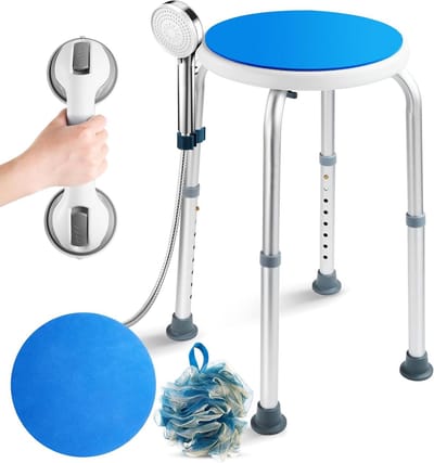 Douchekruk met rugleuning - Douchezitje - Veilig Douchen - Verstelbare Hoogte - 39 cm Min Hoogte - Blauw